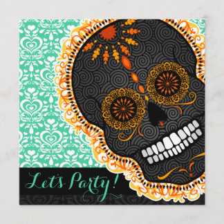 Invitation Crâne orange de sucre incliné par Muertos de Feliz