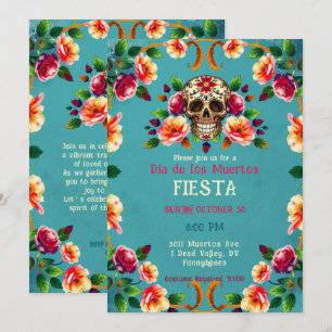 Invitation 💀 🎉 crâne plein de Roses, Día de los Muertos