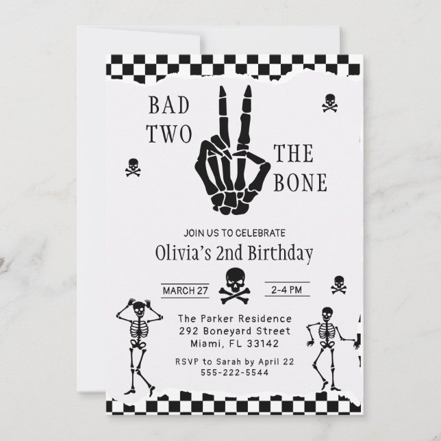 Invitation Crâne Squelette Mauvais jusqu'à l'Os 2e Anniversai (Devant)