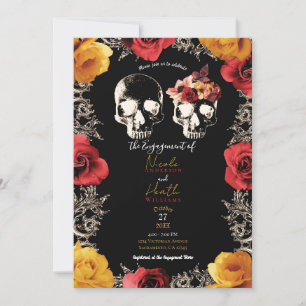 Invitation Crâne squelettique rouge jaune automne floral enga