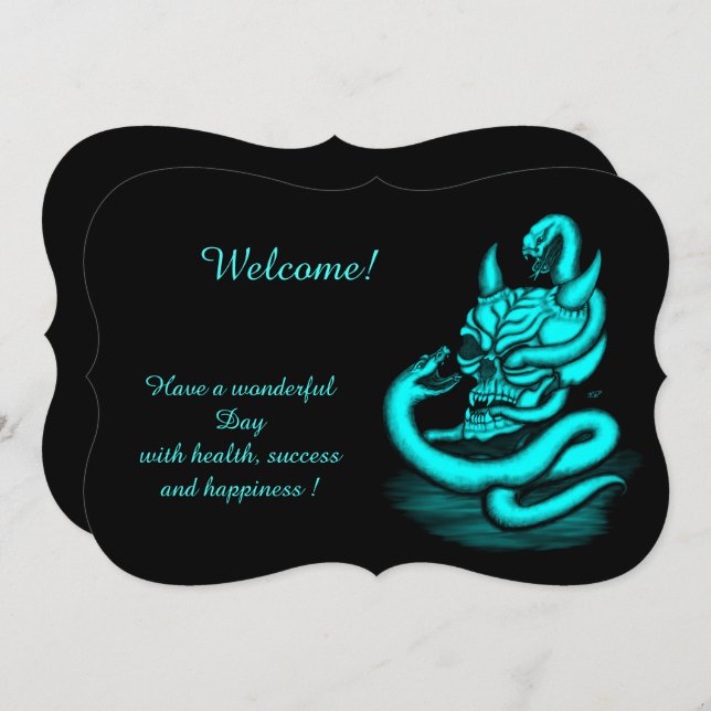 Invitation Crâne - Tête diabolique avec serpent, Ajouter votr (Devant / Derrière)