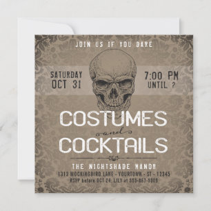 Invitation Crâne vintage   Costumes et cocktails Halloween