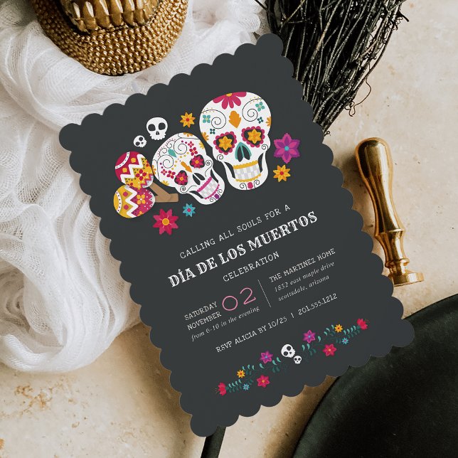 Invitation Crânes à sucre Día de los Muertos Célébration (Créateur téléchargé)