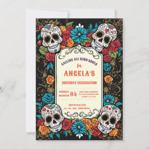 Invitation Crânes à sucre vibreuses Día de Los Muertos Annive