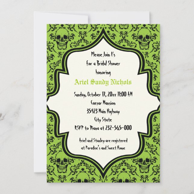 Invitation Crânes damasser Halloween mariage douche nuptiale (Devant)