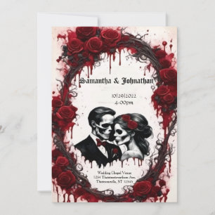 Invitation Crânes de couple Zombie et Mariage de goth Rose