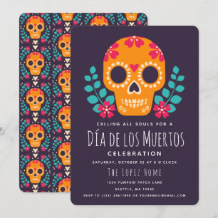 Invitation Crânes en sucre Célébration de Día de los Muertos