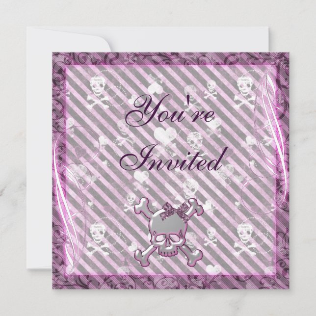 Invitation Crânes et coeurs de filles mignons Anniversaire vi (Devant)