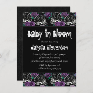 Invitation Crânes et roses rouges   Baby Goth moderne en Fleu
