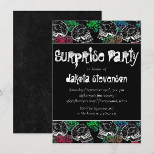 Invitation Crânes et roses rouges Moderne Goth Surprise Par