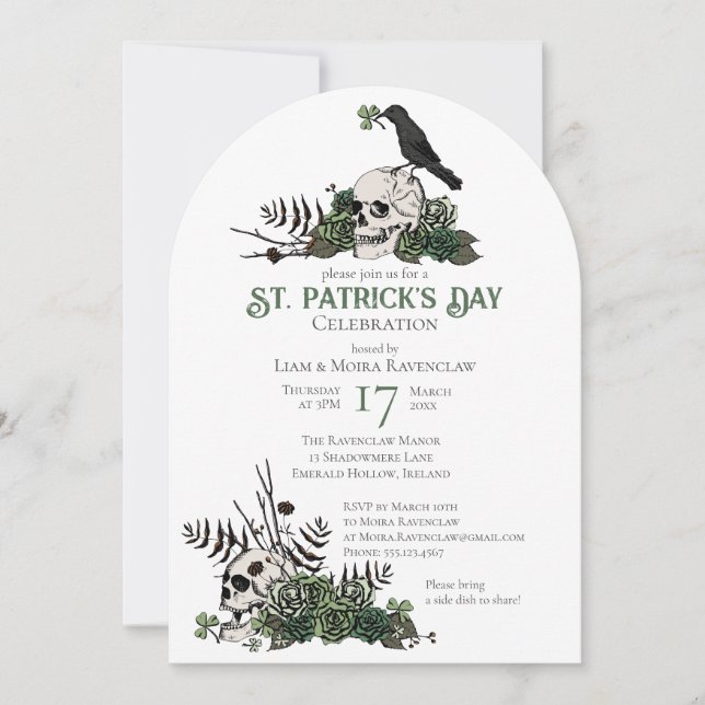 Invitation Crânes et trèfles gothiques Célébration de St Patr (Devant)