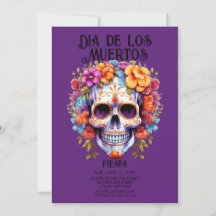 Crânes Fleurs pourpre Dia de los Muertos Parti