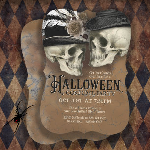 Invitation Crânes gothiques en Casquette Halloween Costume Pa