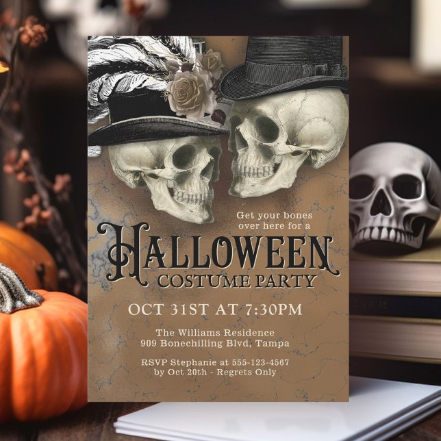 Invitation Crânes gothiques en Casquette Halloween Costume Pa (Available in both printed and instant download formats!)