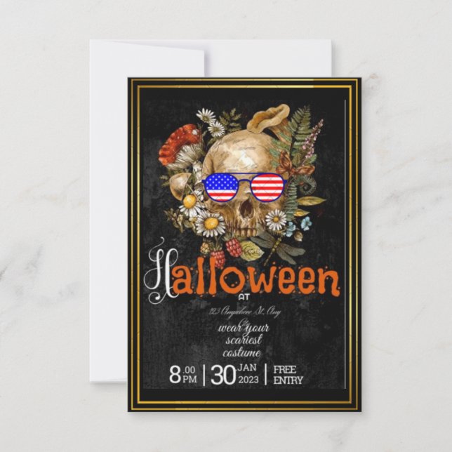 Invitation Crânes gothiques en Casquette Halloween Costume Pa (Devant)