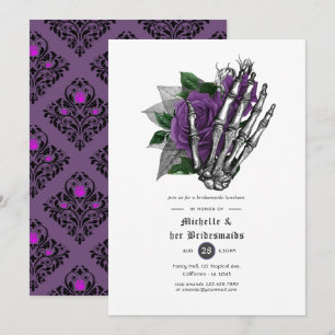 Invitation Crânes gothiques florales violettes Marionnettes D