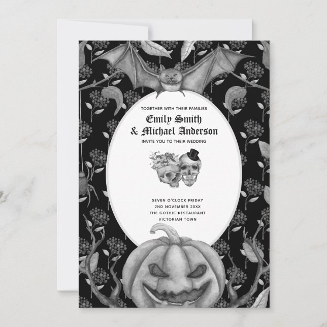 Invitation Crânes gothiques vintages Halloween Goth Invitatio (Devant)