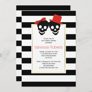 Invitation Crânes Halloween mariage rouge douche nuptiale