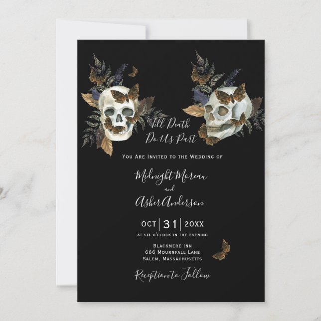 Invitation Crânes jusqu'à la mort Faites-nous partieMariage g (Devant)
