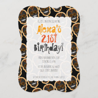 Invitation Crânes oranges de sucre de Feliz Muertos sur le