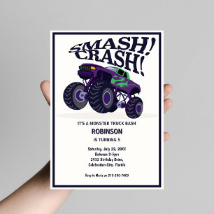 Invitation Crash Smash - Moderne Purple Monster Camion Annive