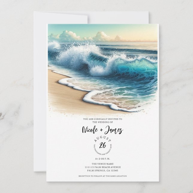 Invitation Crashing Ocean Waves Rustic Coastal Beach Wedding (Devant)