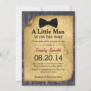 Invitation Cravate Bow Baby shower rustique Bois Bois Bois