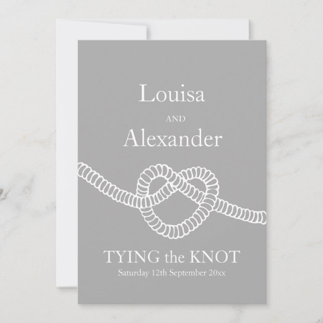 Invitation Cravate cardiaque le noeud mariage gris blanc invi (Devant)