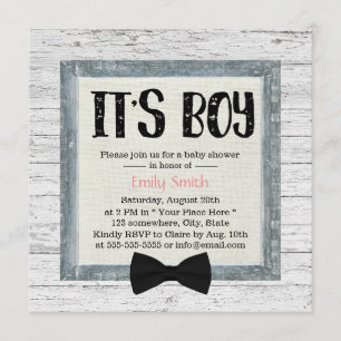 Invitation Cravate Cute Boy Bow Baby shower en bois rustique