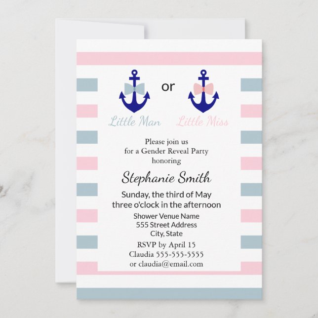 Invitation Cravate de la Marine Nautique Bow et Bow (Devant)