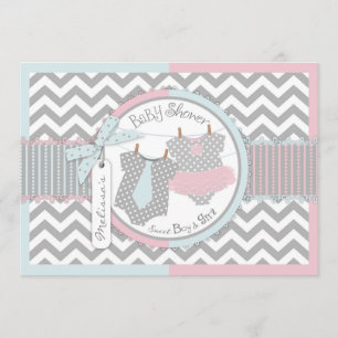 Invitation Cravate jumeaux Tutu Chevron Baby shower