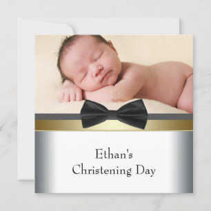 Invitation Cravate noir blanc Bow Baby Boy Photo Christening