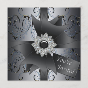 Invitation Cravate noire en argent noir bleu