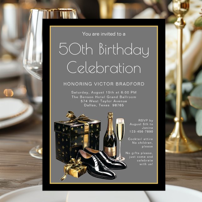 Invitation Cravate noire pour hommes fête d'anniversaire offi (Any event, all occasion invitation. Simply add your details, wording, font style, etc.)