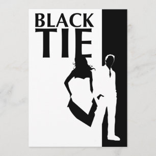 Invitation cravate noire : silhouettes homme et femme