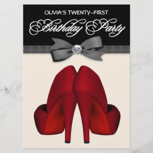 Invitation Cravate rouge noir Bow femmes fête d'anniversaire