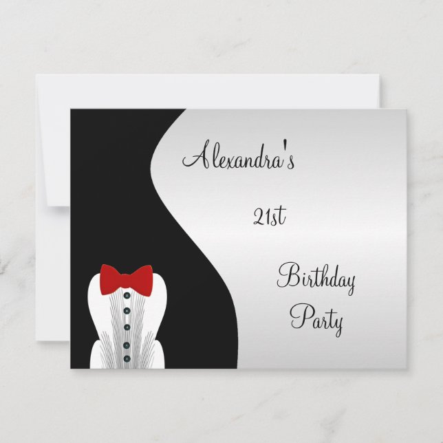 Invitation Cravate rouge Smoking pour fête d'anniversaire 21  (Devant)
