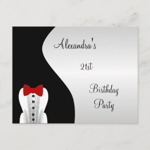 Invitation Cravate rouge Smoking pour fête d'anniversaire 21