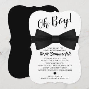 Invitation Cravate simple Bow noir et blanc   BABY SHOWER