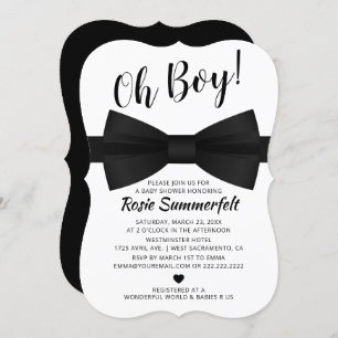 Invitation Cravate simple Bow noir et blanc   BABY SHOWER