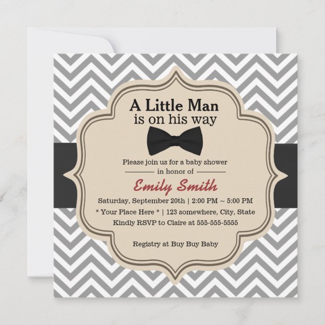Invitation Cravate simple de Bow Baby shower de Little Man Ch (Devant)