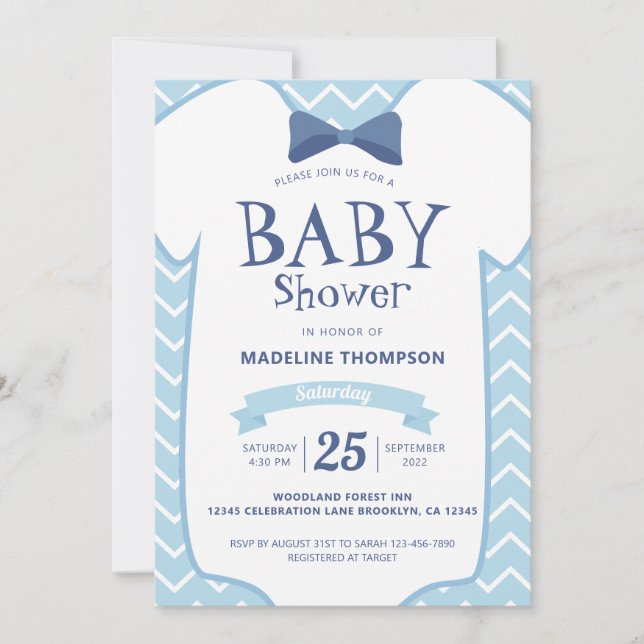 Invitation Cravate Whimsical Blue White Bow Baby shower bébé  (Devant)