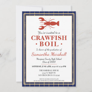 Invitation Crawfish Boil de fruits de mer Blue School Graduat