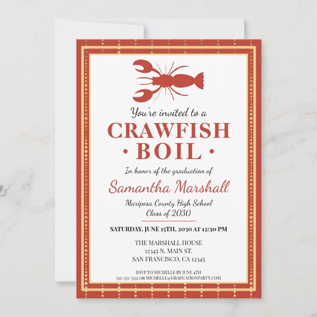 Invitation Crawfish Boil fruits de mer Red School Graduation  (Devant)