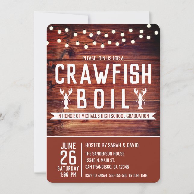 Invitation Crawfish Boil Graduation School Event Party (Devant)
