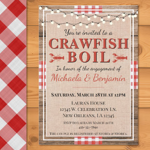 Invitation Crawfish Boil Homard Engagement Partie Rustique