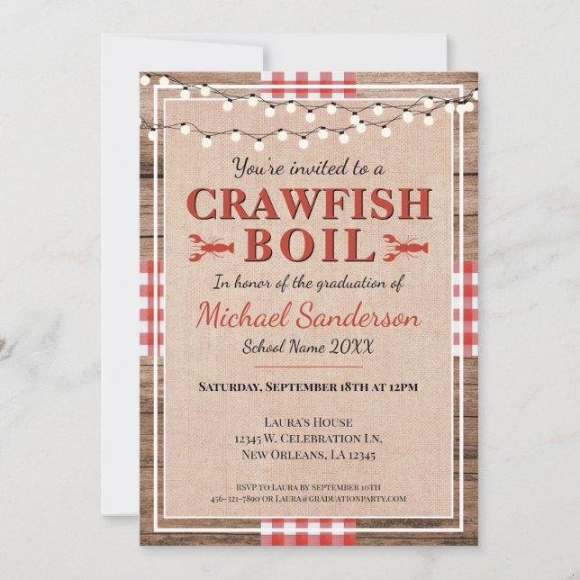 Invitation Crawfish Boil Lobster Graduation Party Rustique (Devant)