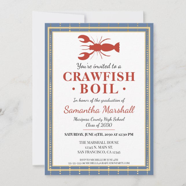 Invitation Crawfish Boil Seafood High School Graduation Party (Devant)