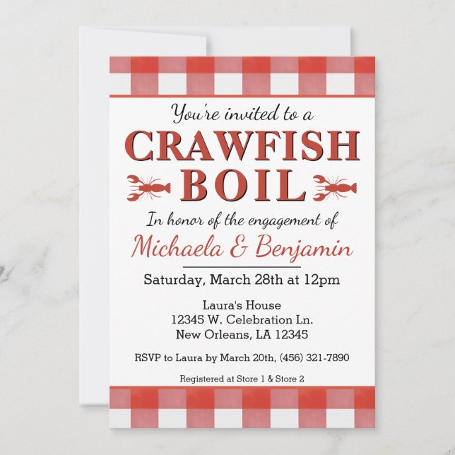 Invitation Crawfish Boil Seafood Party Pique-nique Fiançaille (Devant)