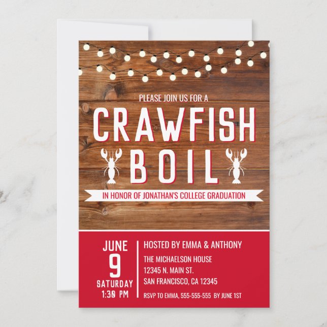 Invitation Crawfish Boil University College Graduation Party (Devant)